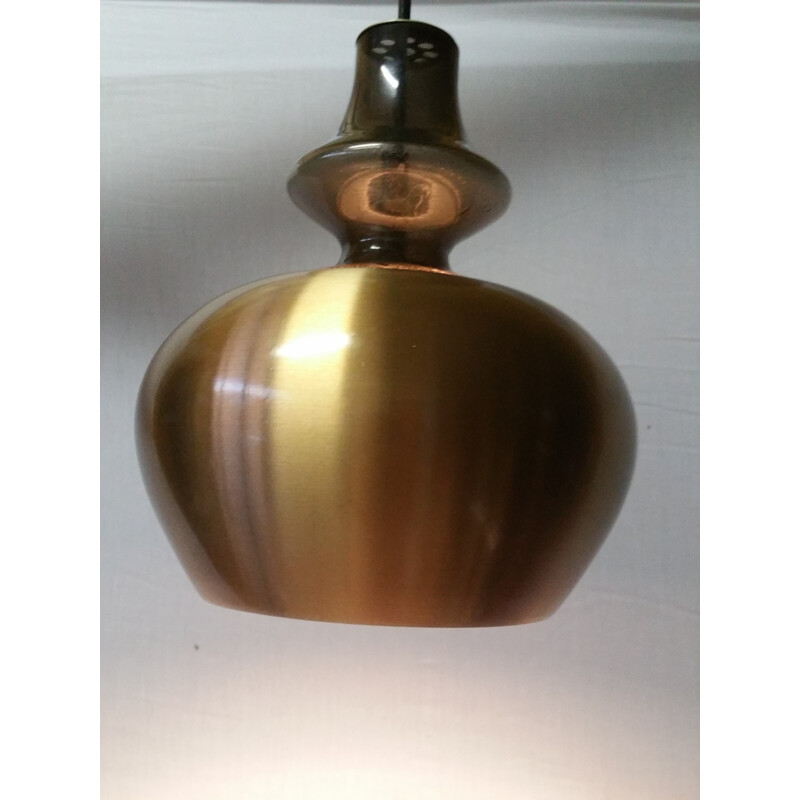 Raak "Carthago" hanging lamp in aluminum and brown glass - 1970s