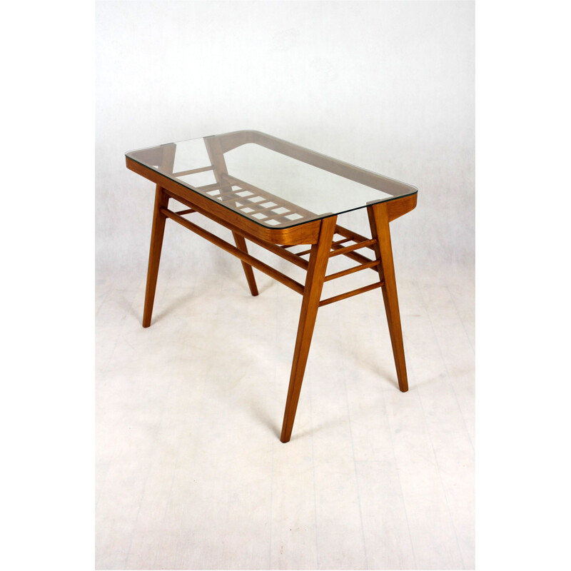 Vintage wooden coffee table with glass top by František Jirák, Czechoslovakia 1960