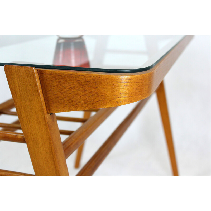 Vintage wooden coffee table with glass top by František Jirák, Czechoslovakia 1960