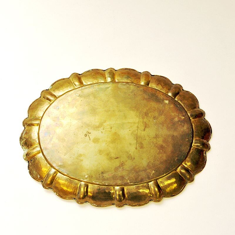 Swedish vintage oval brass platetray by Lars Holmström for Arvika, Sweden 1950s