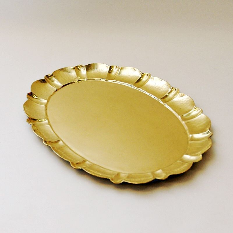 Swedish vintage oval brass platetray by Lars Holmström for Arvika, Sweden 1950s