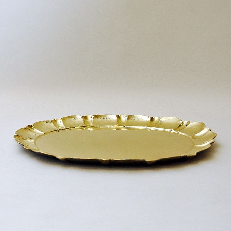 Swedish vintage oval brass platetray by Lars Holmström for Arvika, Sweden 1950s