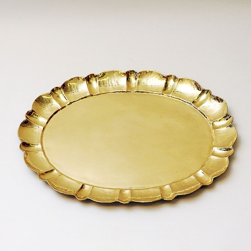 Swedish vintage oval brass platetray by Lars Holmström for Arvika, Sweden 1950s