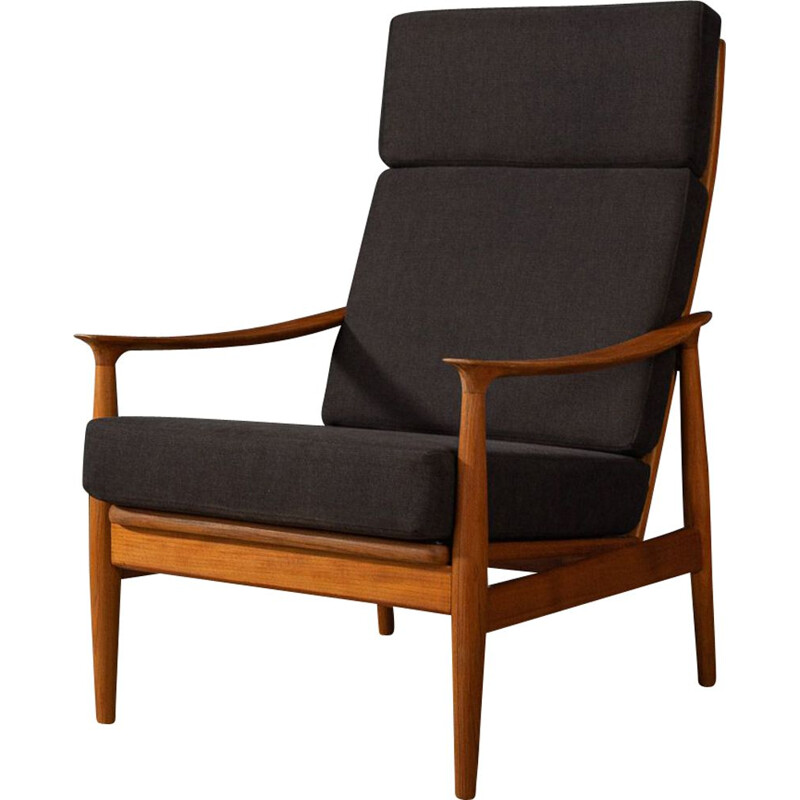 Vintage teak and black fabric armchair, Denmark 1960s