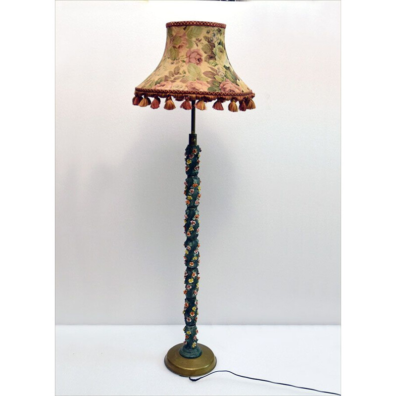 Vintage keramische vloerlamp met kleine roosjes, Italië 1950