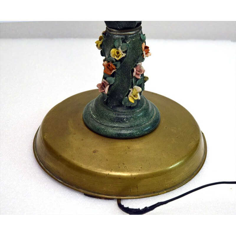 Lampada da terra in ceramica vintage con piccole rose, Italia 1950