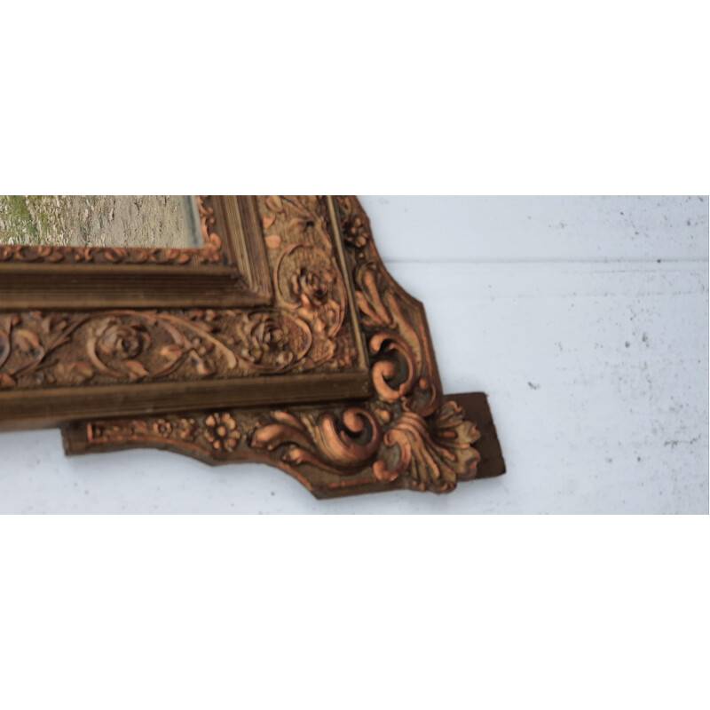 Vintage spiegel in hout en vergulde staf