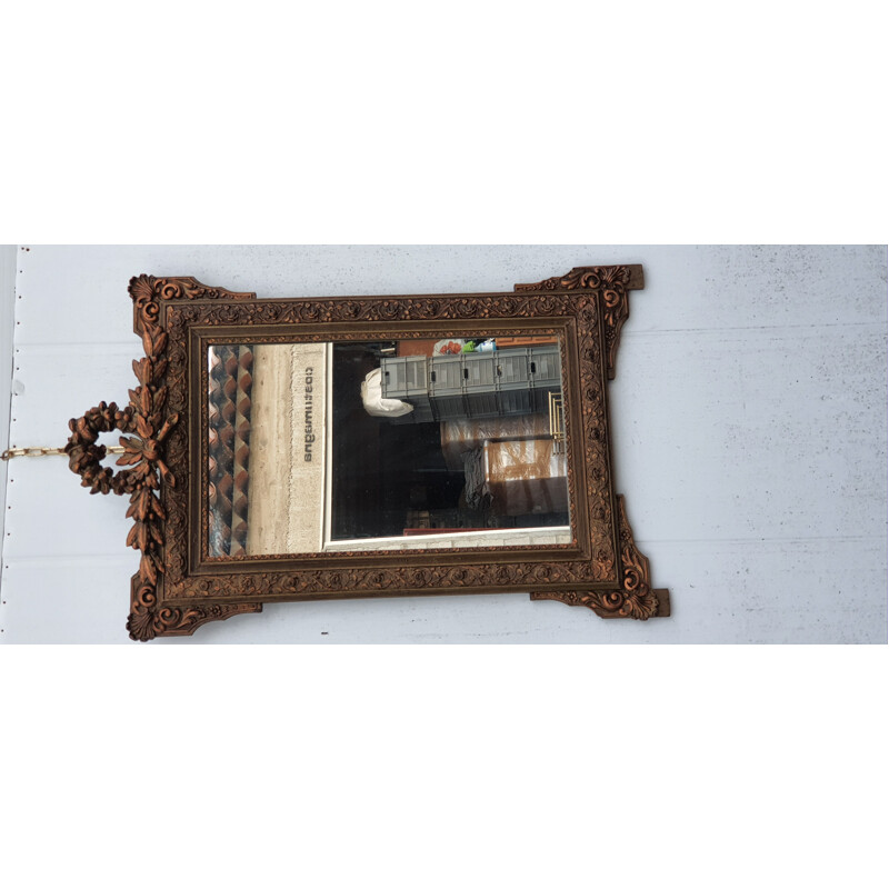 Specchio vintage in legno e bastone dorato