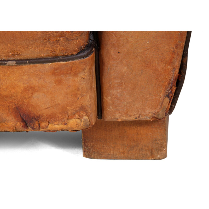 Paire de fauteuils français en cuir brun - 1940
