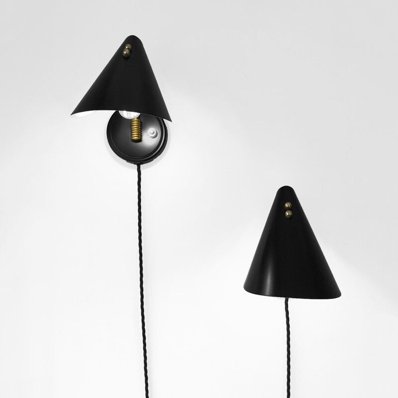 Pair of Danish vintage black wall lamps, 1950s