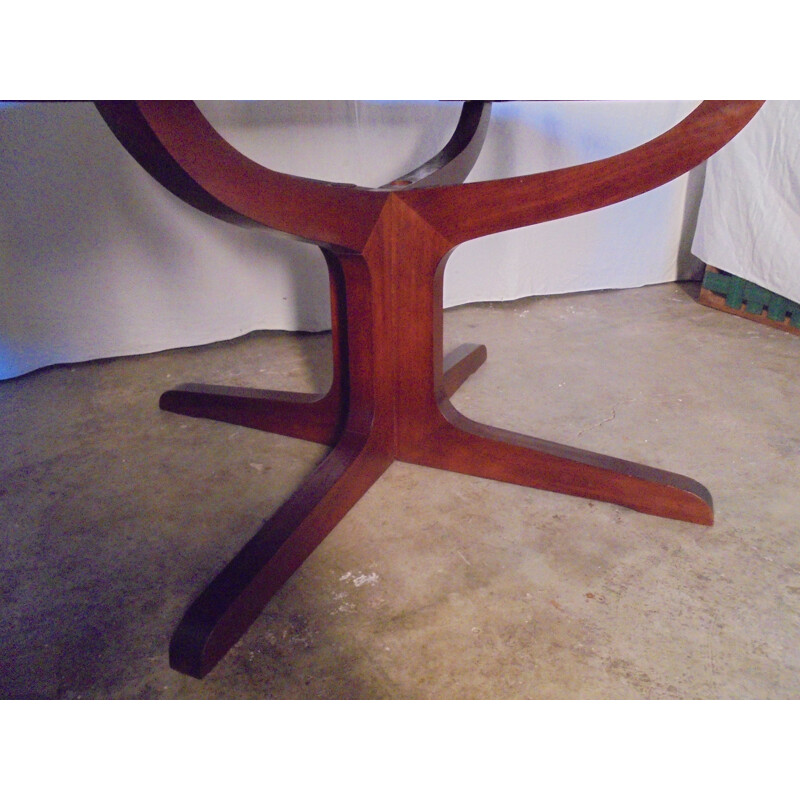 Vintage round extension table with central legs, 1970-1980