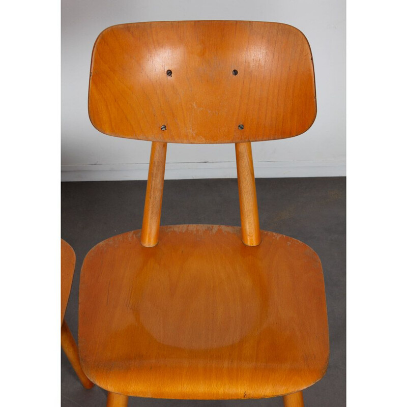 Set of 3 vintage wooden chairs by Ton, 1960