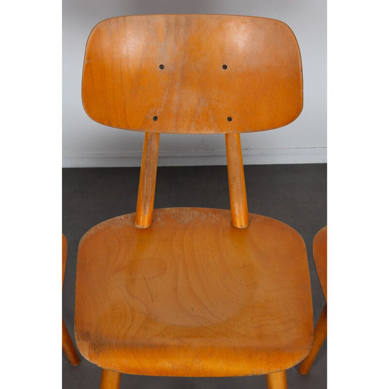 Set of 3 vintage wooden chairs by Ton, 1960