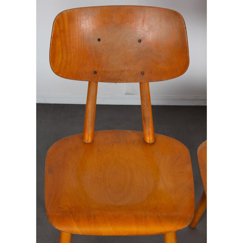 Set of 3 vintage wooden chairs by Ton, 1960