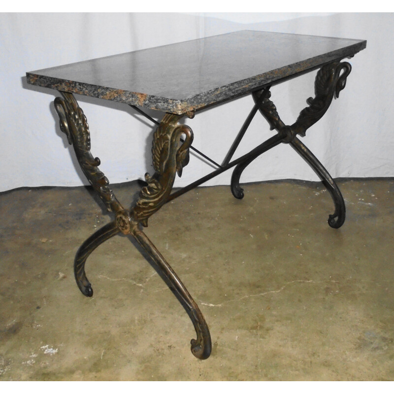 Vintage cast iron and marble table, 1950