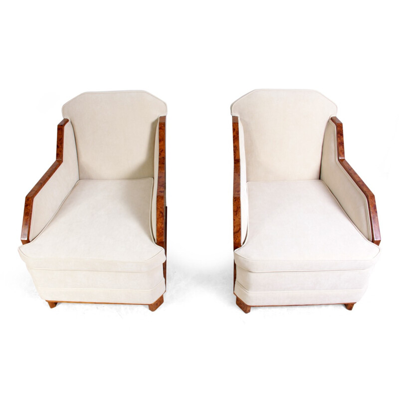 Pair of French armchairs in walnut and Impala fabric - 1930s