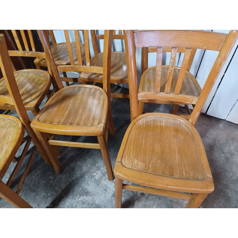 Set of 7 vintage bistro chairs in solid beechwood