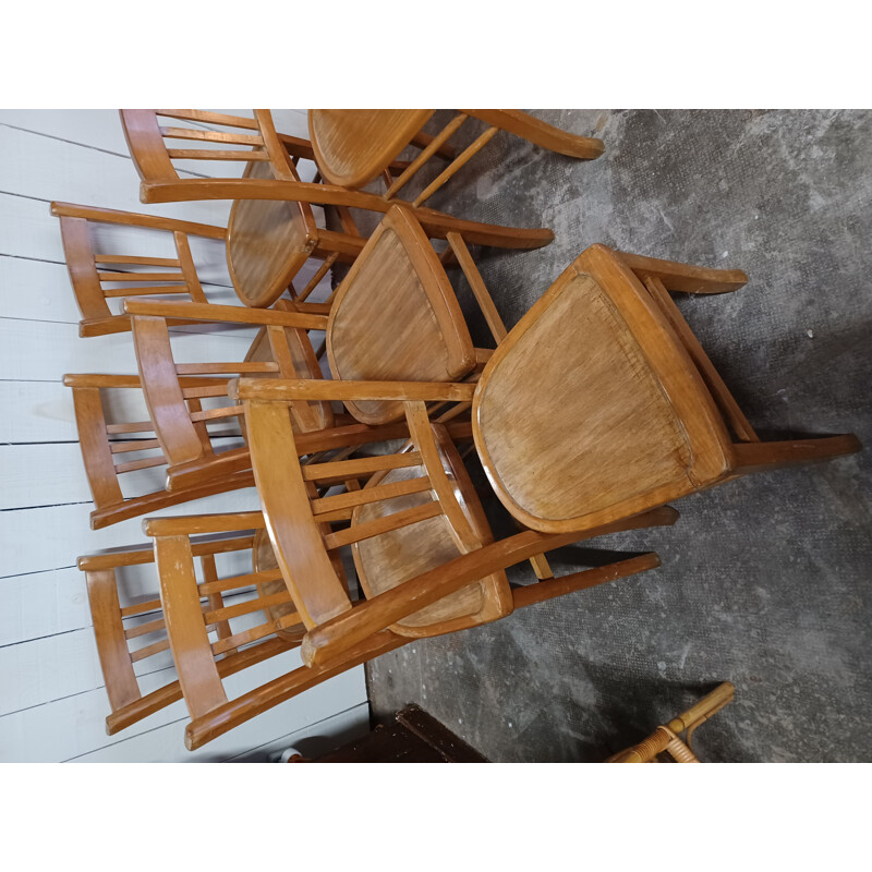 Lot de 7 chaises bistrot vintage en hêtre massif