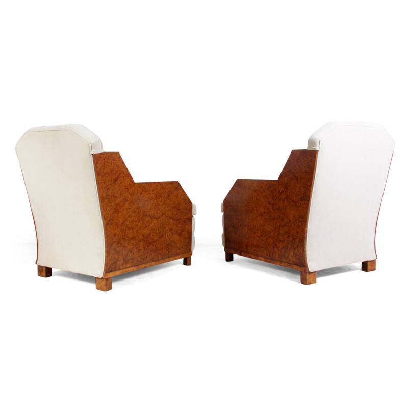 Pair of French armchairs in walnut and Impala fabric - 1930s