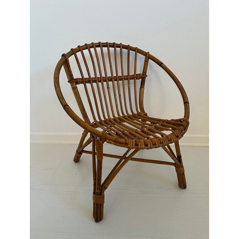 Vintage rattan and bamboo armchair, 1960-1970