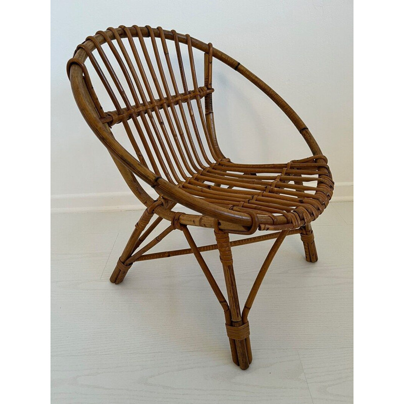 Vintage rattan and bamboo armchair, 1960-1970