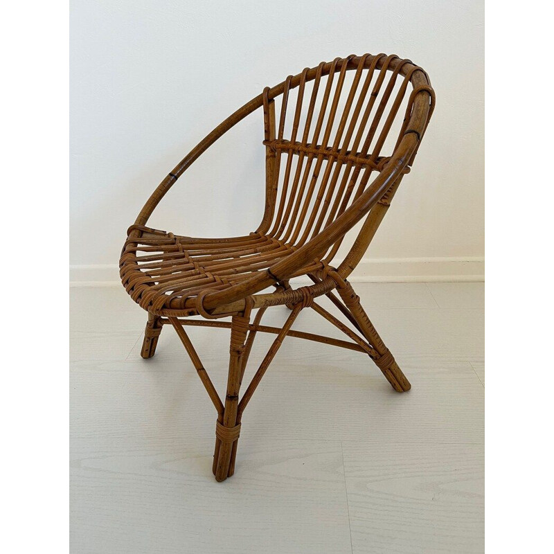 Vintage rattan and bamboo armchair, 1960-1970