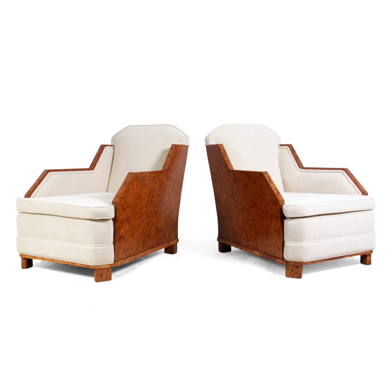 Pair of French armchairs in walnut and Impala fabric - 1930s