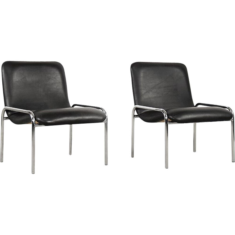 Pair of vintage chrome-plated tubular steel armchairs by Thonet, Germany 1970