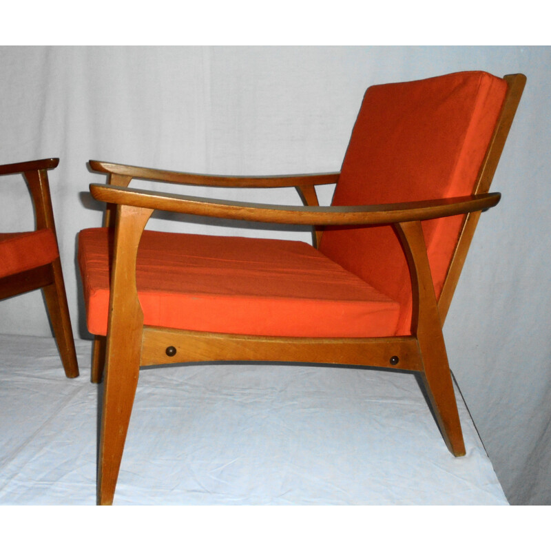 Paire de fauteuils vintage scandinave en hêtre, 1950