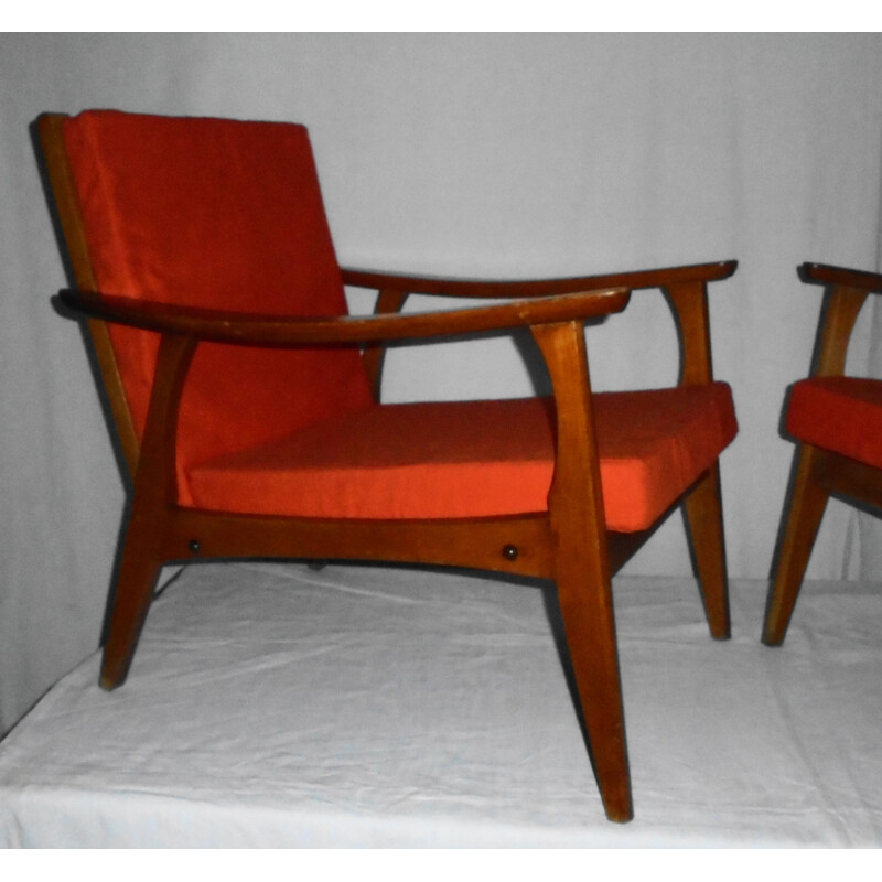 Pair of vintage Scandinavian beechwood armchairs, 1950
