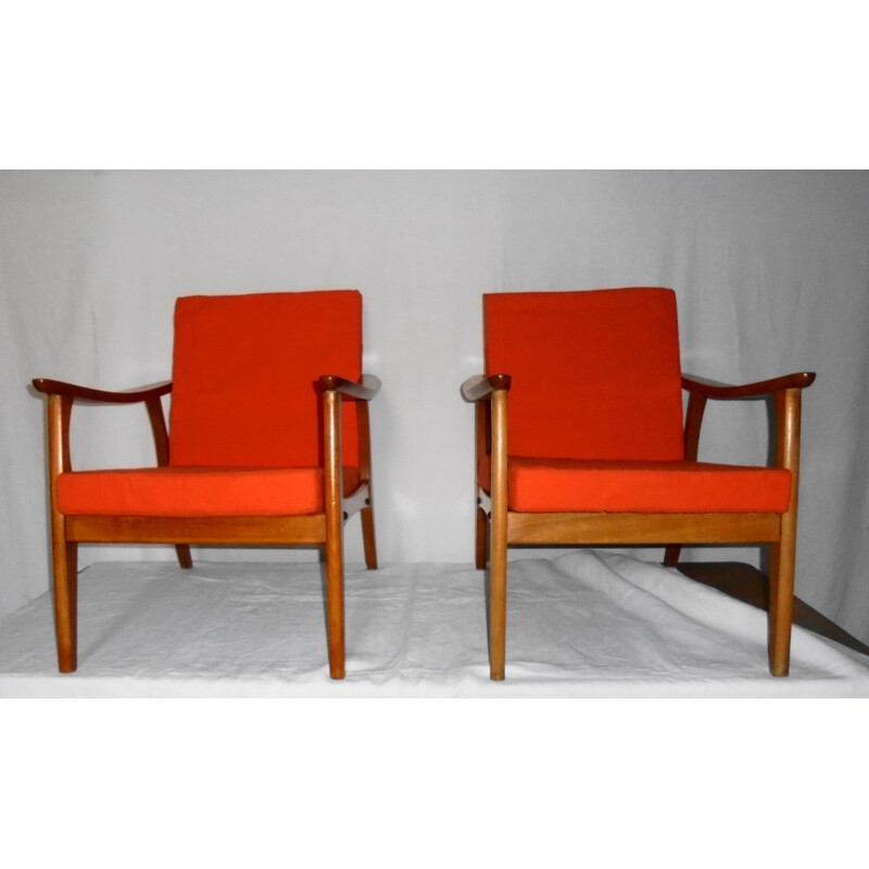 Pair of vintage Scandinavian beechwood armchairs, 1950