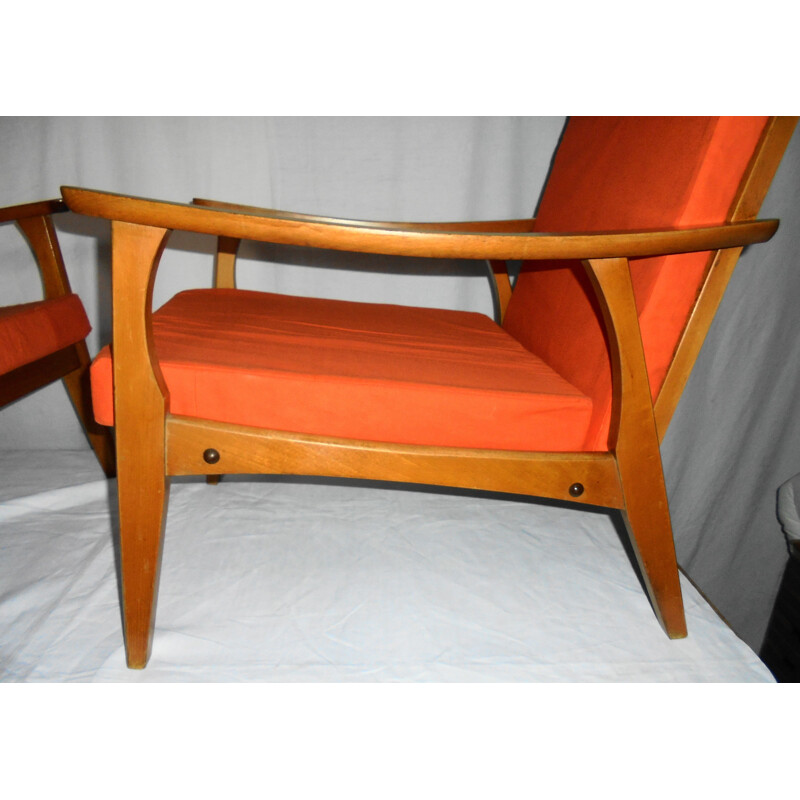 Pair of vintage Scandinavian beechwood armchairs, 1950