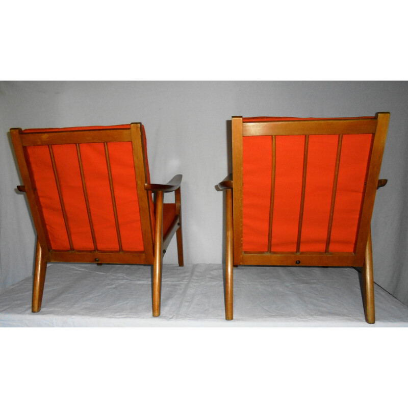 Pair of vintage Scandinavian beechwood armchairs, 1950