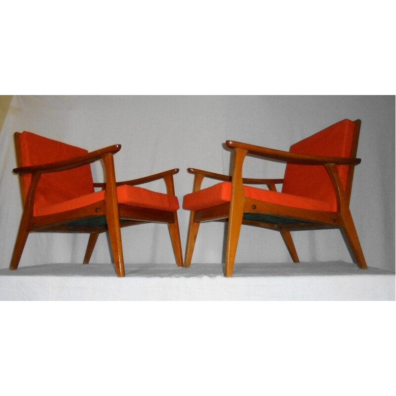 Paire de fauteuils vintage scandinave en hêtre, 1950