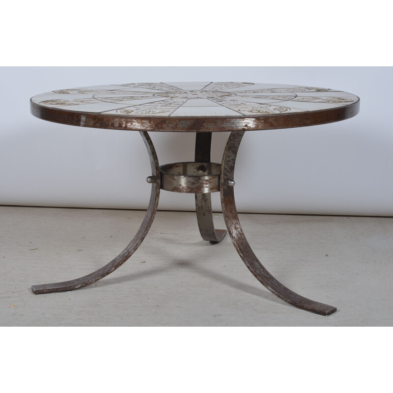Tavolino vintage in ceramica e metallo, 1950-1960-1970