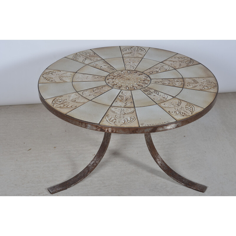 Tavolino vintage in ceramica e metallo, 1950-1960-1970