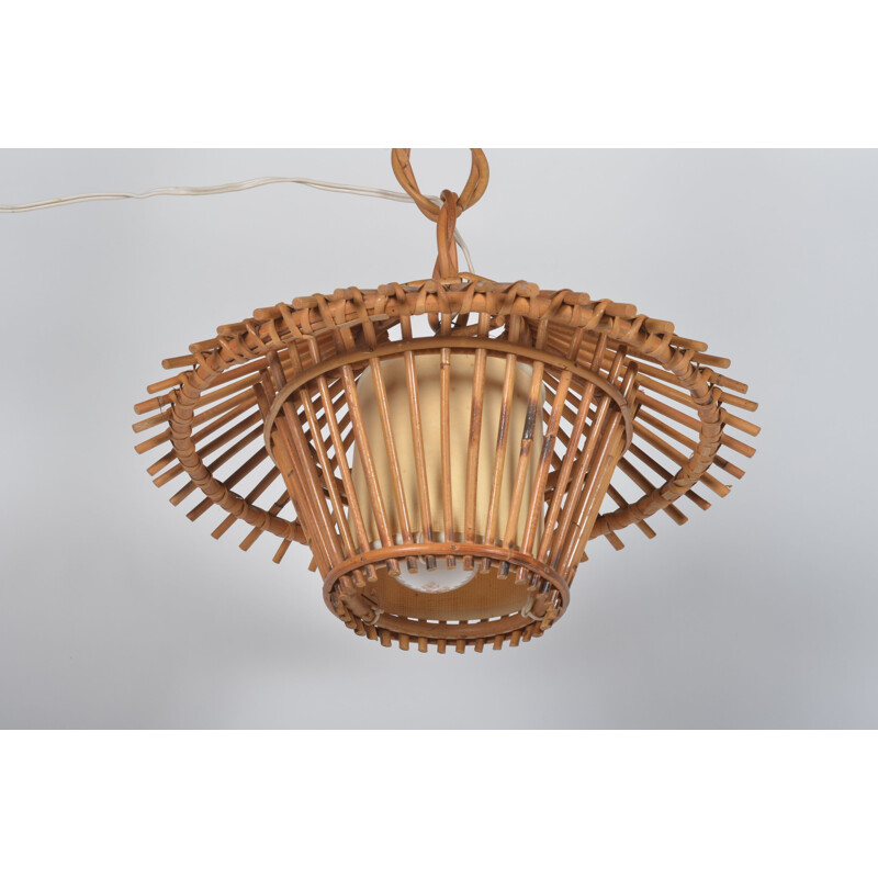 Vintage-Hängeleuchte aus Rattan