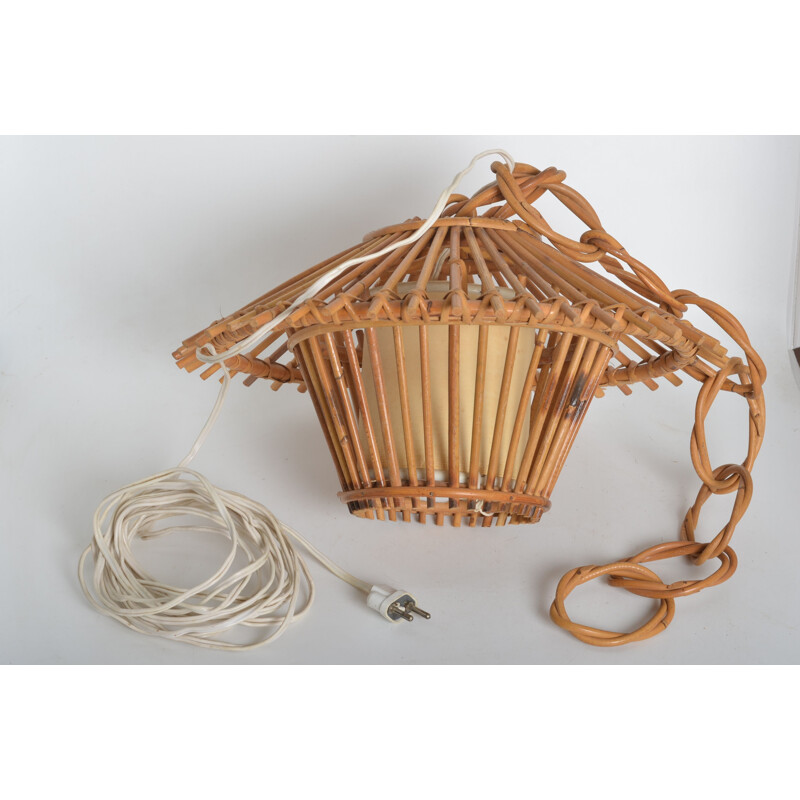 Lampada a sospensione in rattan vintage