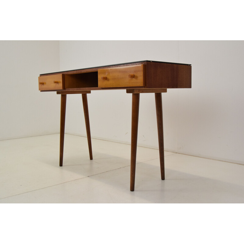 Mid-century wood and glass console by Mojmir Pozar for Up Zavody, Czechoslovakia 1960s