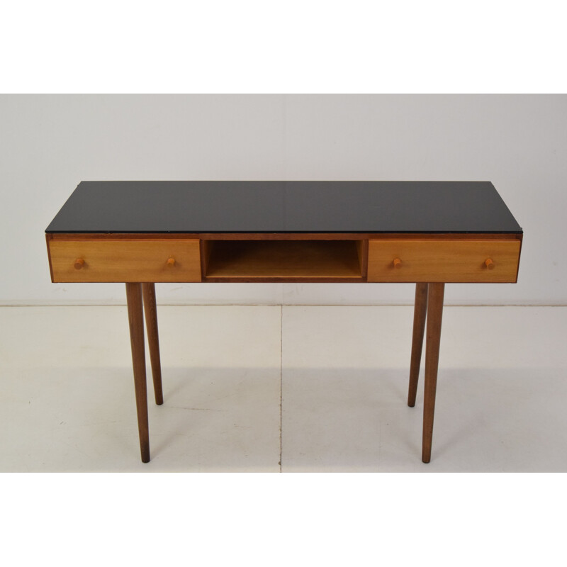 Mid-century wood and glass console by Mojmir Pozar for Up Zavody, Czechoslovakia 1960s