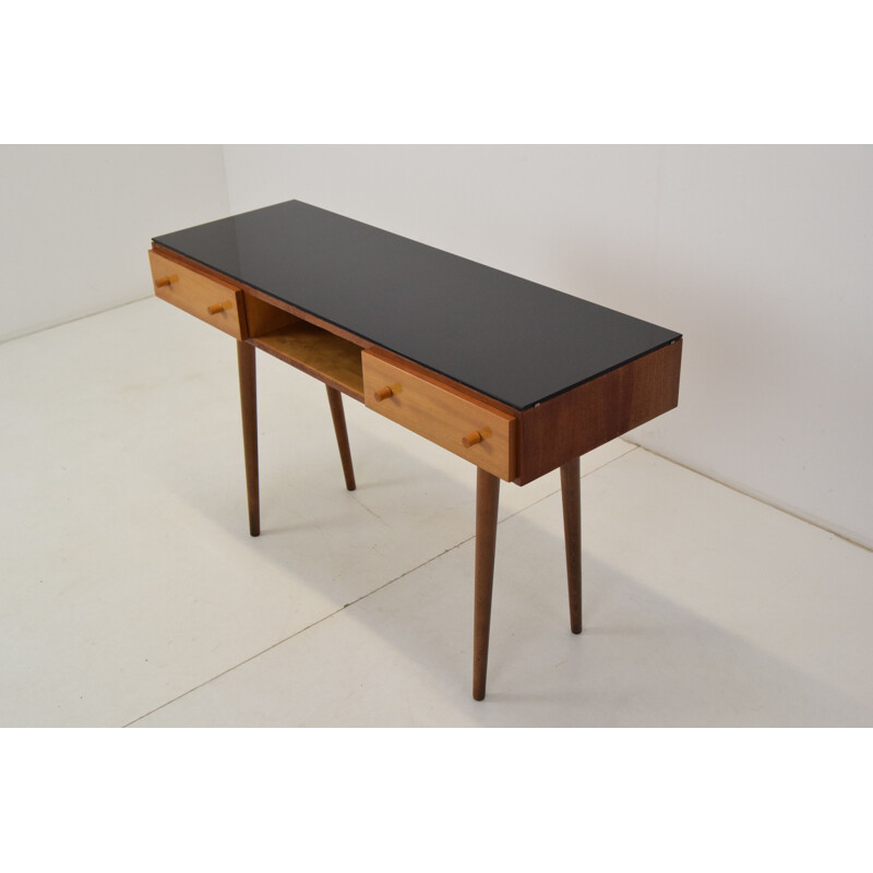 Mid-century wood and glass console by Mojmir Pozar for Up Zavody, Czechoslovakia 1960s