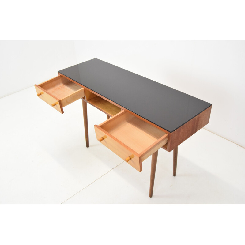 Mid-century wood and glass console by Mojmir Pozar for Up Zavody, Czechoslovakia 1960s