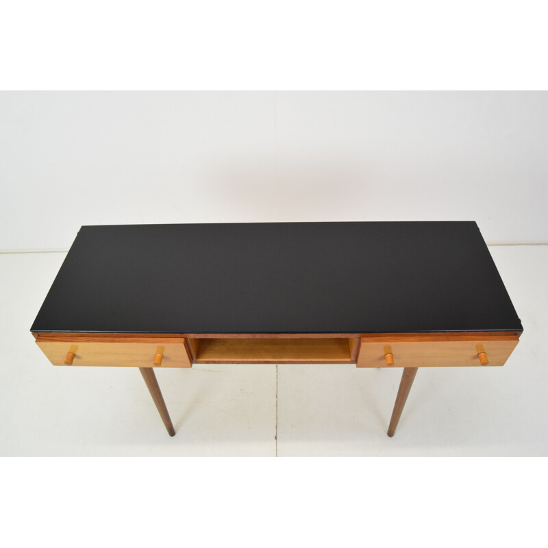 Mid-century wood and glass console by Mojmir Pozar for Up Zavody, Czechoslovakia 1960s