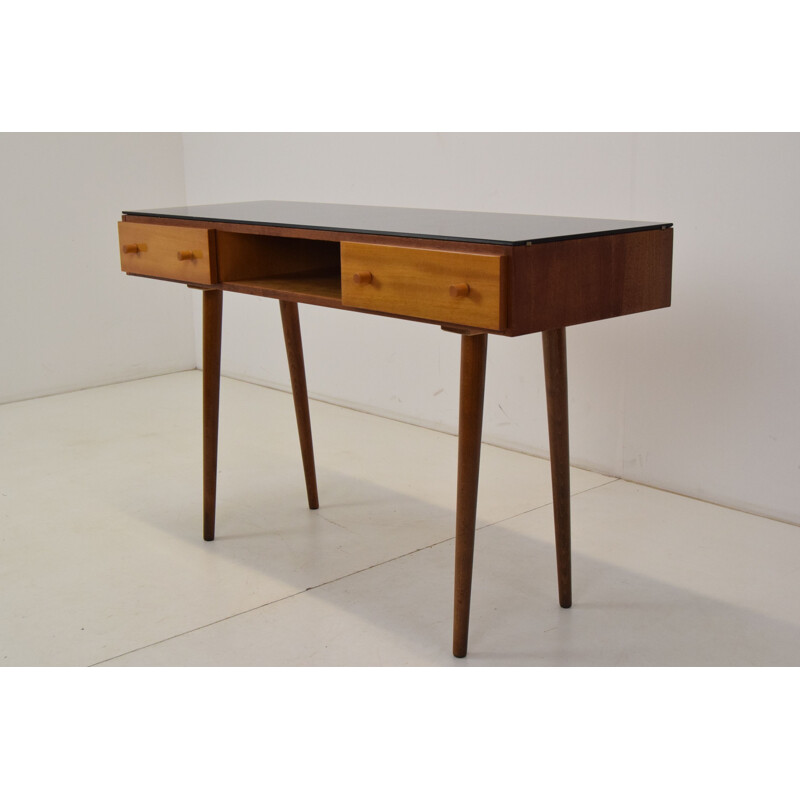 Mid-century wood and glass console by Mojmir Pozar for Up Zavody, Czechoslovakia 1960s