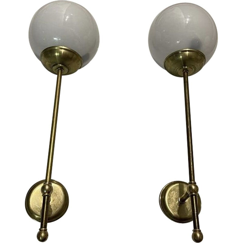 Pair of vintage sconces in brass and opal glass, Italy