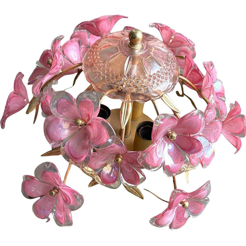 Italian vintage pink Murano glass ceiling lamp