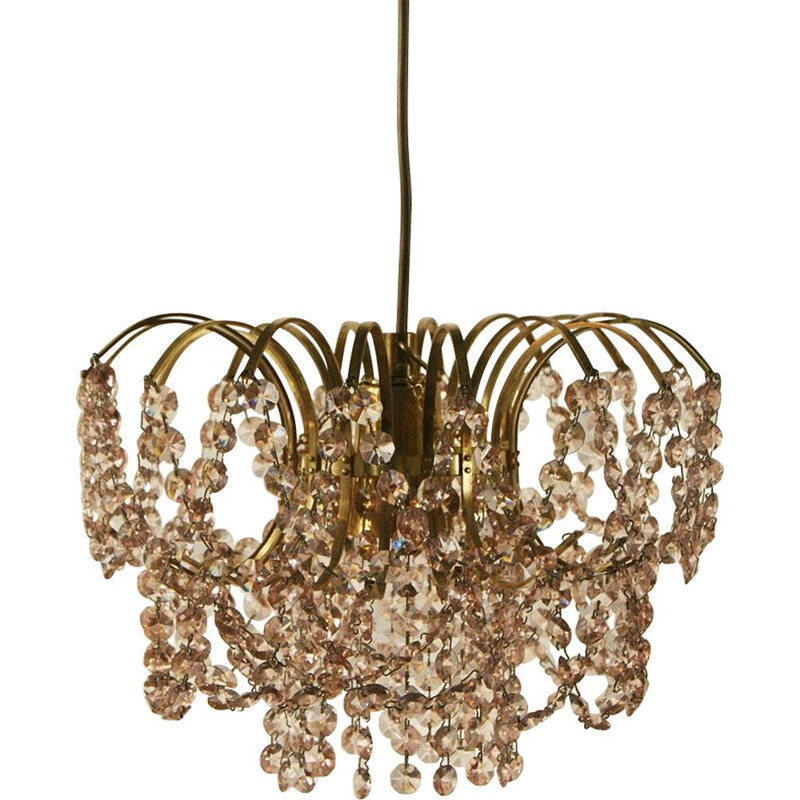 Hollywood Regency vintage pink crystal chandelier