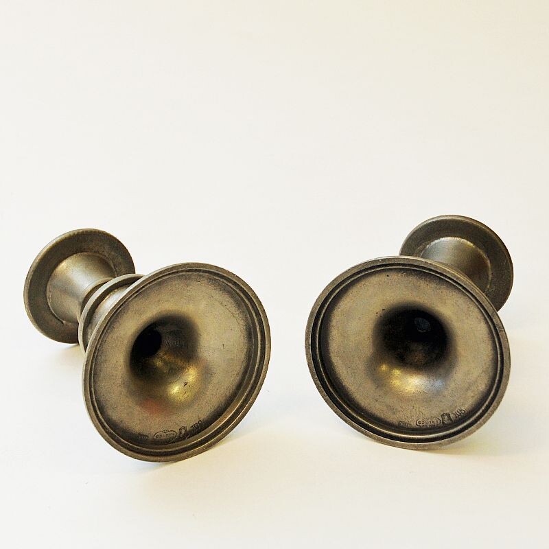 Pair of vintage pewter candle holders by Edvin Ollers for Schreuder and Olsson, Sweden 1947