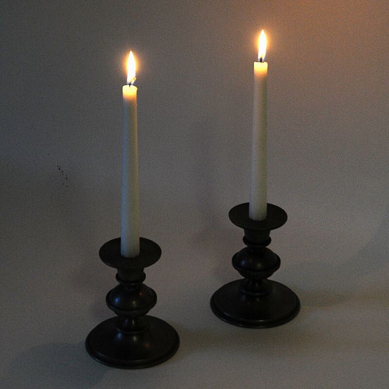 Pair of vintage pewter candle holders by Edvin Ollers for Schreuder and Olsson, Sweden 1947