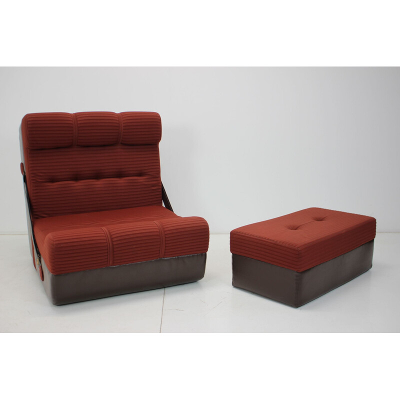 Fauteuil pliant et repose-pieds vintage, Tchécoslovaquie 1970